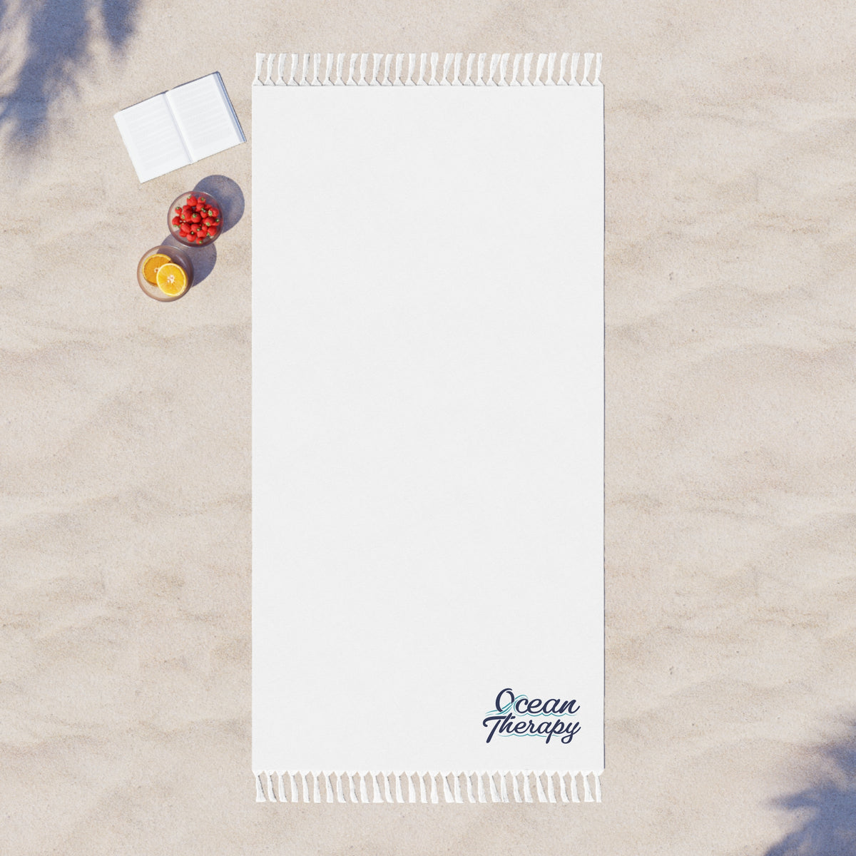 Boho Beach Towel — "Ocean Therapy" Fringe Cotton Beach Towel
